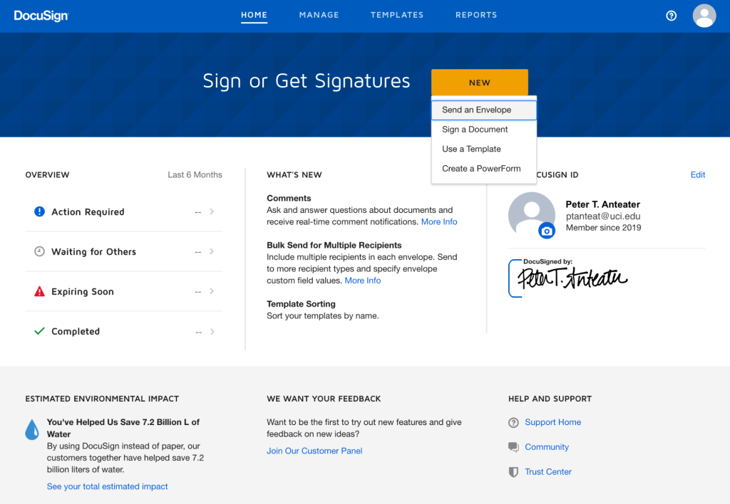 Example of the DocuSign interface for employees